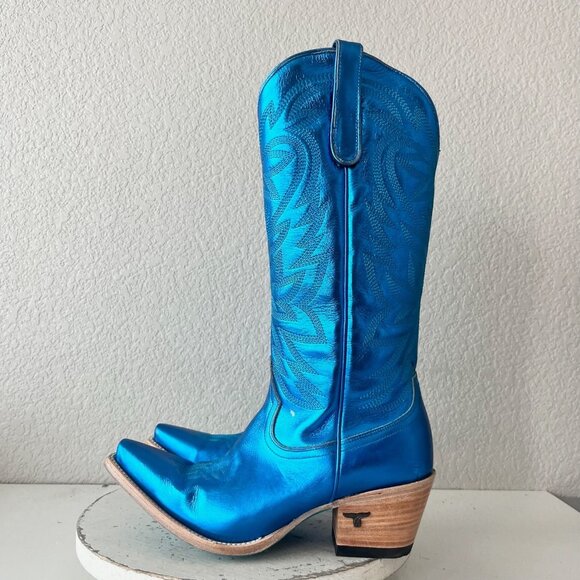 Lane SMOKESHOW Womens Cowboy Boots 10 Blue Western Cowgirl Mid Calf Pointed Toe - Picture 4 of 12